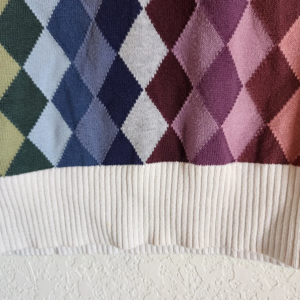 Vintage 90s Liz Claiborne Cotton Argyle Academia Sweater Size L⚘️HP⚘️ - Picture 5 of 8
